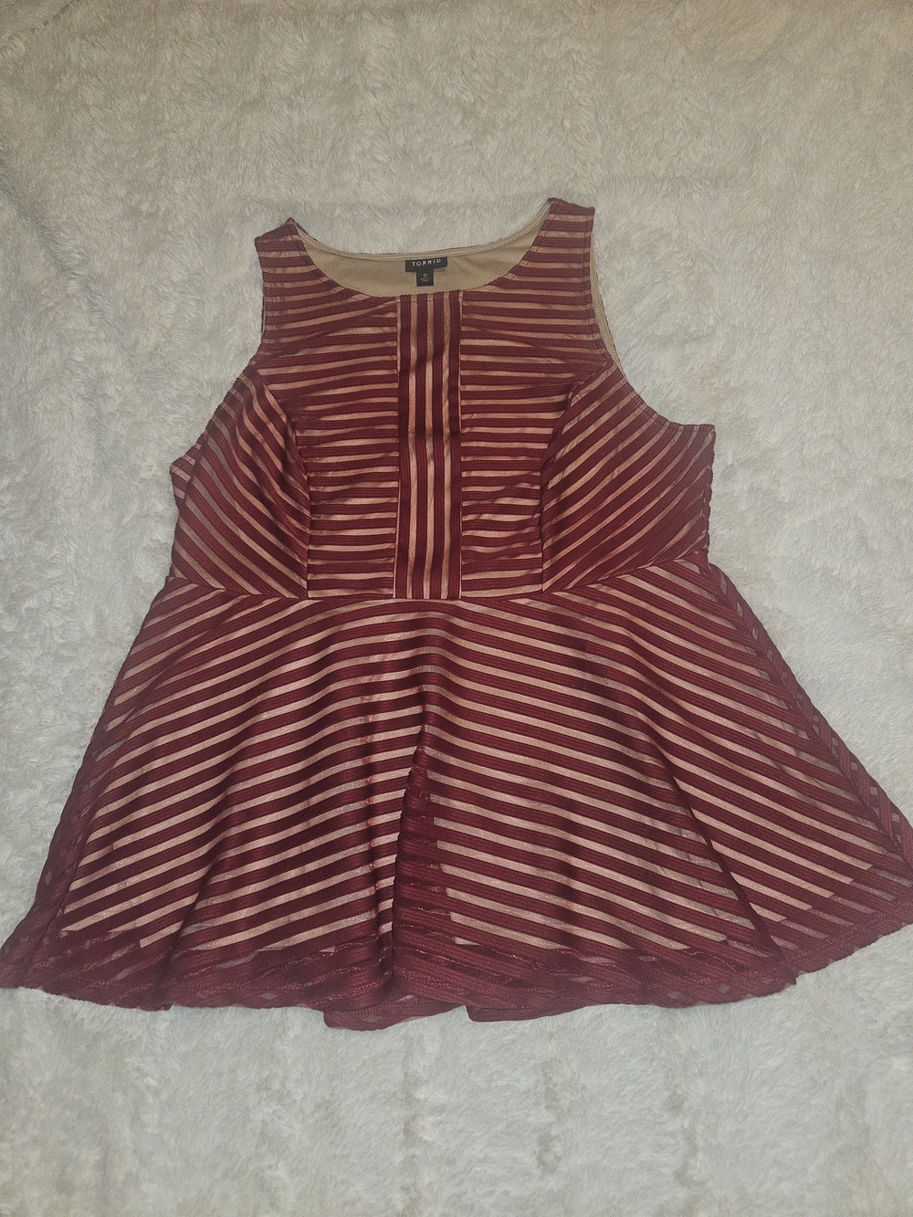 TORRID Women's Burgundy And Beige Striped Peplum Tank Top - Size L/XL